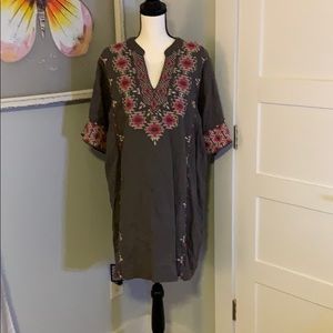 Grey dress with pink&cream native flora details